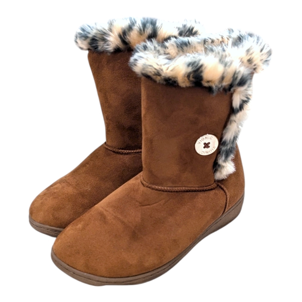 Vionic Fairfax Womens Faux Fur Lined Slipper Boots Chestnut Comfort 6